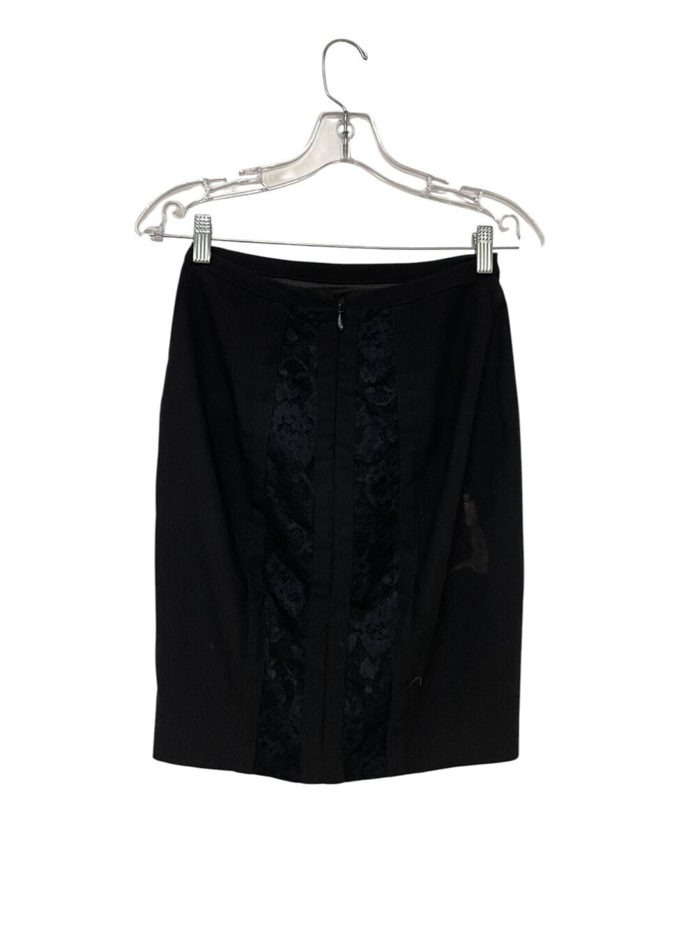bebe Pencil Mini Skirt Women Size 2 Black Lace Front Straight Mid Rise Zip Up